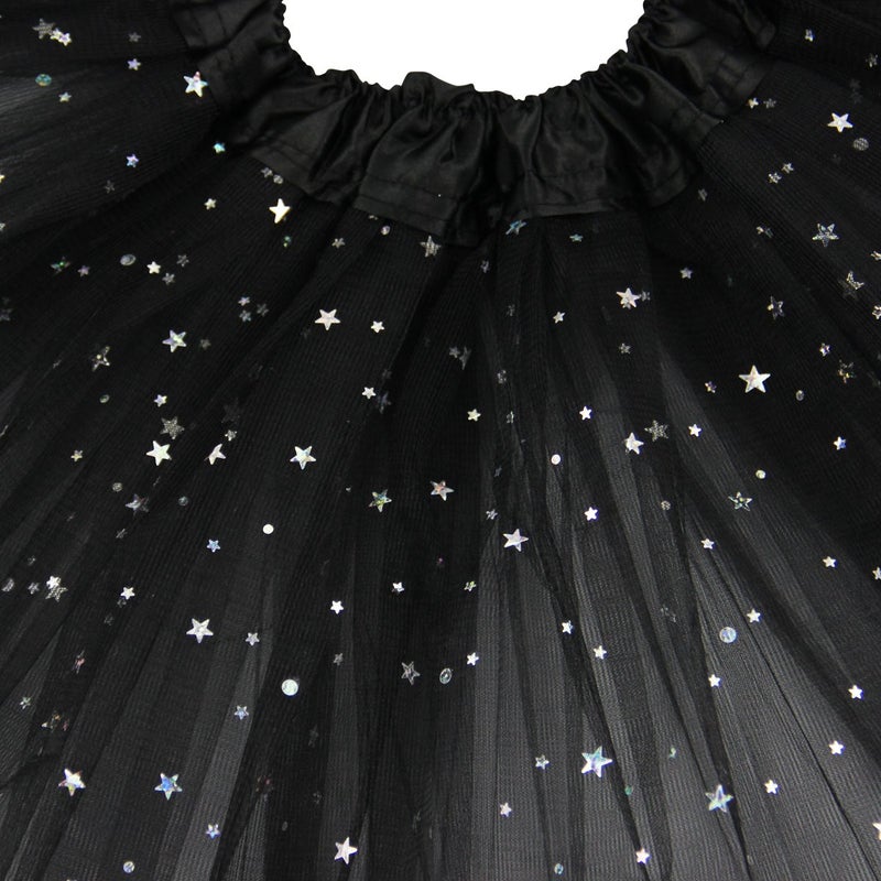 JastoreÂ® Girls Layered Stars Sequins Tutu Skirt Princess Ballet Dance Dress (Black) - Image 3